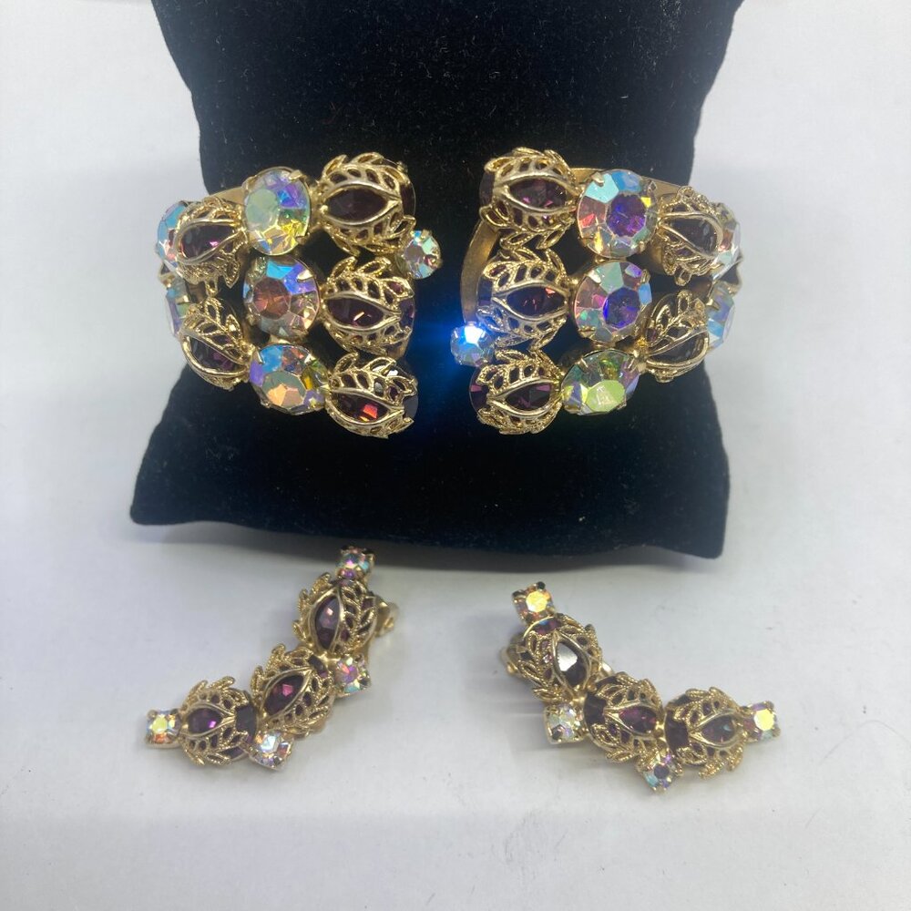 Vtg JULIANA ? rhinestone crystal  clamper bangle earrings bracelet set